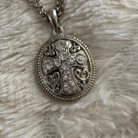 Silver Cross Pendant Necklace and Earring Set - Picture 2 of 10